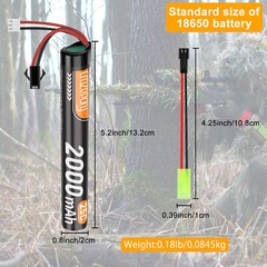 2x 7.4V 2000mAh Airsoft 25C Lithium-ion Battery Pack Splatter Ball Gun Battery