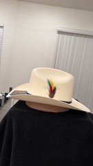 CL HATS White Western Cowboy Hat with Black Band and Multicolor Feather