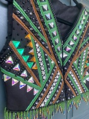 Equestrian Show Vest Western. Black Base green chestnut Brown. Horsemanship
