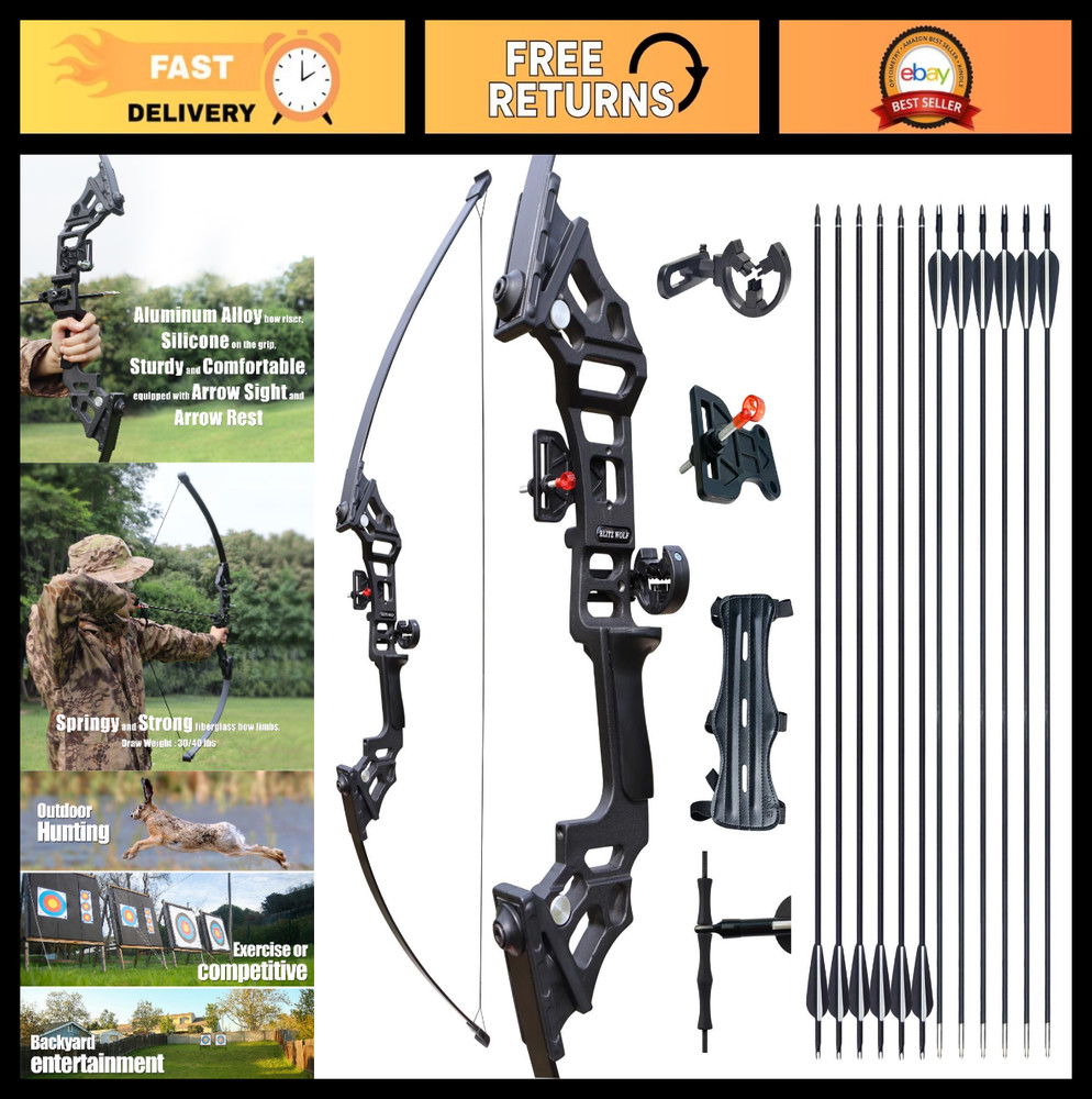 Recurve Bow and Arrow Set for Adults & Youth, Takedown Hunting Bow 30-40 lbs, Ou