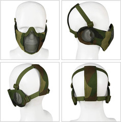 Foldable Airsoft Mesh Mask, Nylon Half Face Mesh Masks with Ear Cover Protection