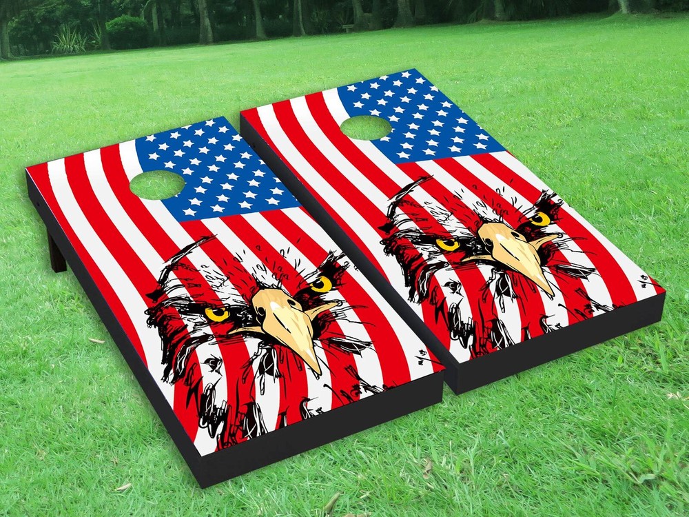 Bald Eagle USA Flag Cornhole Board Wrap LAMINATED Wraps Decals Vinyl skin #06-2