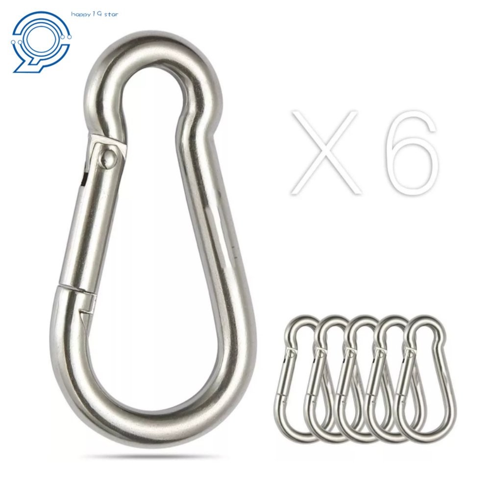 304 Stainless Steel Spring Snap Hook Carabiner Clips, Set Of 6 264 Lbs