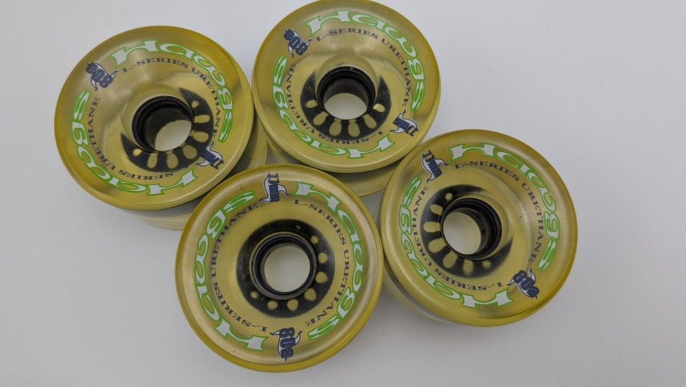 4x Vintage Urethane Hawgs 77mm 80A Longboard Skate Wheels L-Series with Fix Stix