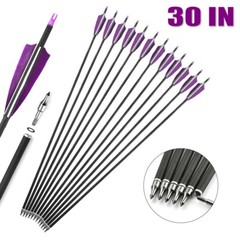 12Pcs Archery Carbon Arrows 30 in Spine 500 with 4 Inch Shield Turkey Feathers
