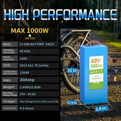 48V10AH Lithium-ion Battery , for Electric Bikes,Scooters Motors( 100W-1200W )