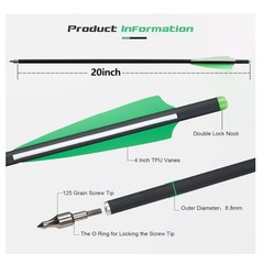 12/24 PACK 20 inch Hunting Carbon Crossbow Bolts Half Moon Nocks OD 8.8mm Arrows