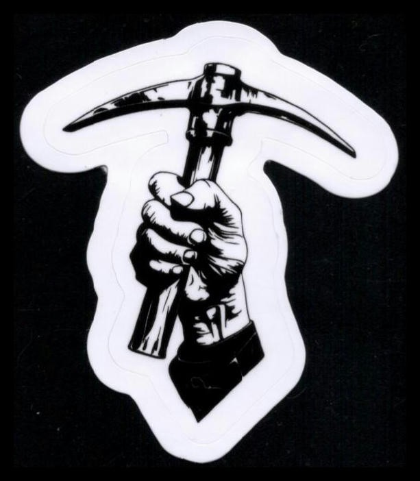 Fist Holding Pitchfork Skateboard Sticker 3 Inches x 2 Inches Skateboard Decals
