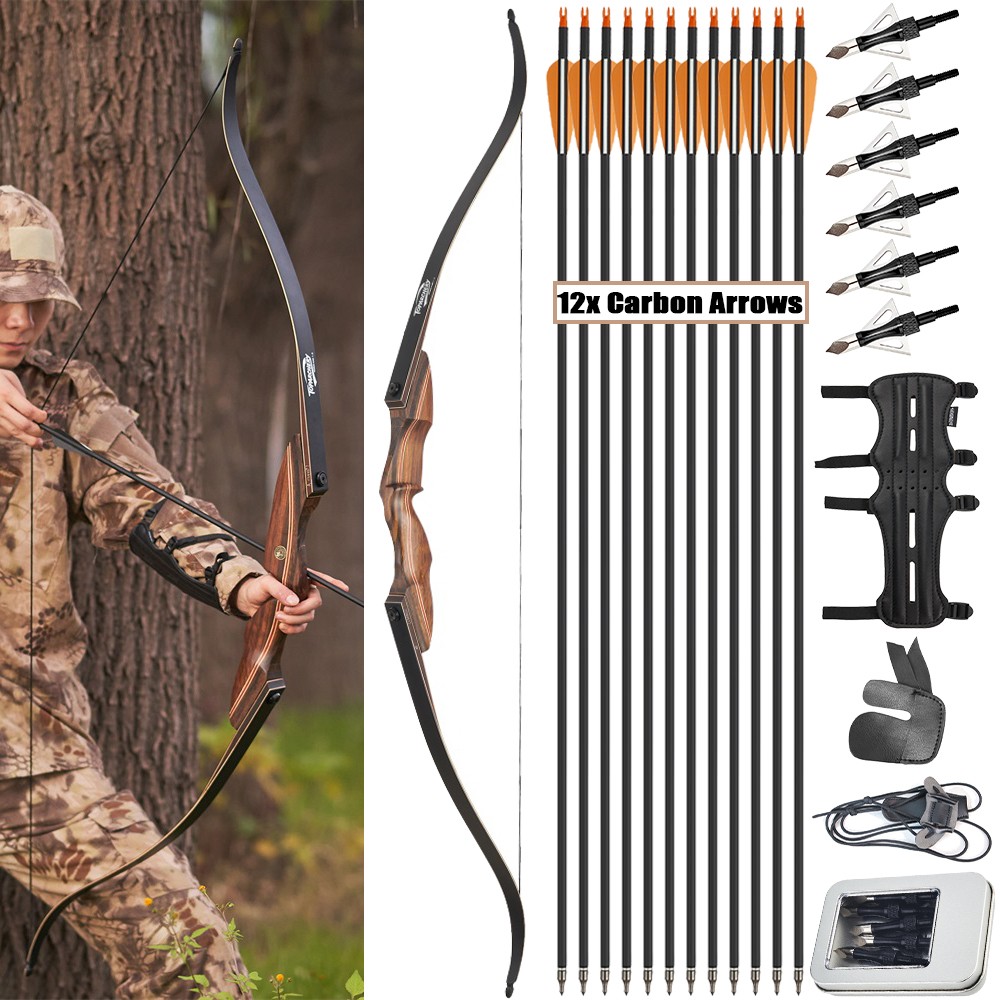 60″ Takedown Recurve Bow 25-60lbs Wooden Archery Bow for Adults Outdoor Hunting