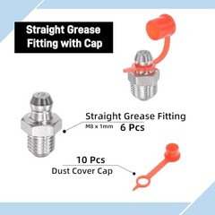 6 Pcs 304 Stainless Steel Straight Grease Fitting Thread Hydraulic M8 x 1mm