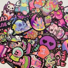 30Pcs Random Cute Creepy Gothic Pastel Skull Skeleton Waterproof Stickers
