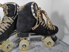 Moxi Panther Black Suede Quad Roller Skates Leopard Clear Wheels W/ Wrench