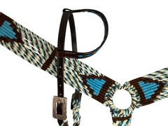 Teal Brown Cream Wool Corded Single Ear Headstall Breast Collar Wither Strap Set