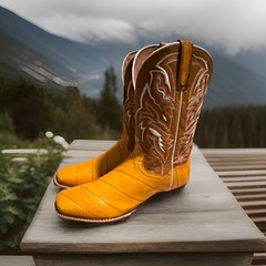 Dan Post Western Equestrian Cowboy Boots Yellow Brown. Genuine Eel.