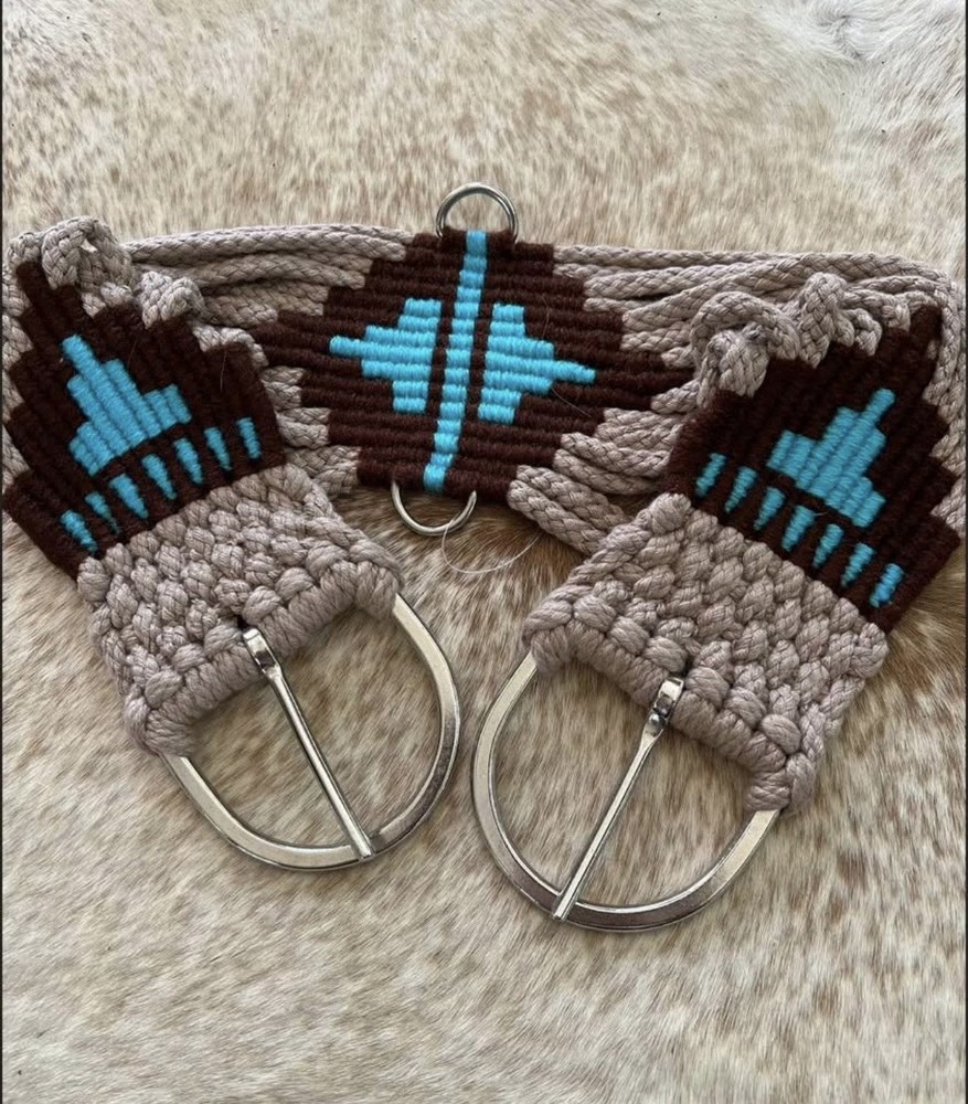 32” Size Western String Girth Cinch Teal Aztec Design