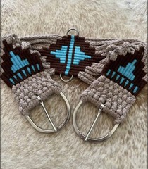 32” Size Western String Girth Cinch Teal Aztec Design