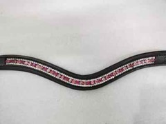 Designer Gorgeous 3 Row Pink Crystal Horse Leather Browband For Bridle.
