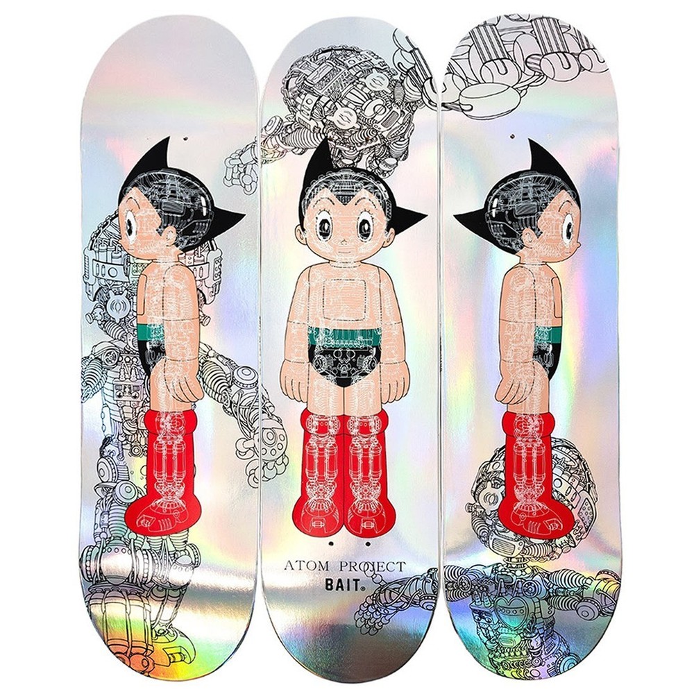 ✨NEW/SEALED✨ Astro Boy x Bait Skateboard Deck 3 Piece Set (Silver, Glow in Dark)