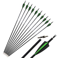 12Pcs 30» Archery Carbon Arrows 100 grain Broadheads Quiver Bow Target Hunting