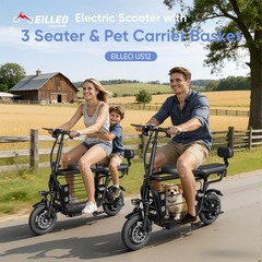 EILLEO 14″ Electric Scooter w/ Seat & Carry Basket 21Miles Range For Pet Dog/Cat