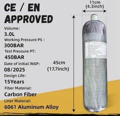 3L/183ci CE Carbon Fiber Tank 4500psi Pcp Tank with Dual Gauge Valve Lightwei…