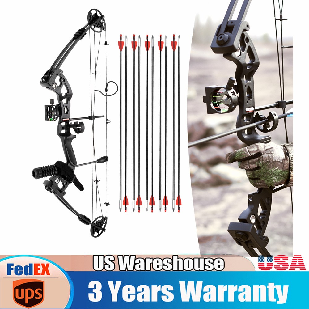 Black Right-Hand Compound Bow Kit for Beginners – Adjustable 30-55 lbs