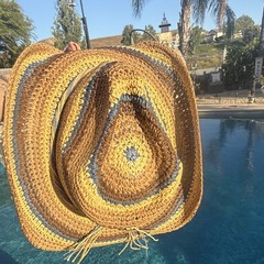 Peter Grimm New Multicolor Woven Straw Western Cowboy Hat Brown Blue Yellow