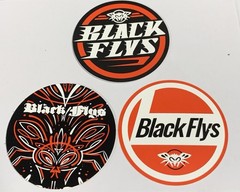 2 1/2 inch Circle Black Flys Eyewear STICKER Surf Skate Snow Party Lot of 3