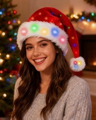 LED Light Up Christmas Santa Hat for Adult Women Men Holiday Xmas Headwear wi…