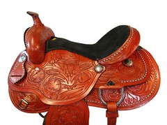 BARREL RACING DEEP SEAT FLORAL TOOLED HORSE PLEASURE WESTERN SADDLE 15 16 17 SET