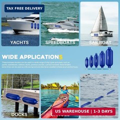 Boat Fenders 4 Pack 10 x 30 Inches Ribbed Twin Eyes Boat Fenders Bumpers for Doc