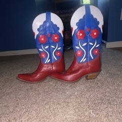 Dan Post Red White Blue Heart & Floral Design Western Cowboy Boots