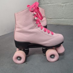 Pink Led Light Up Pink Quad Roller Skates Girls Size 5 (37) PU Leather