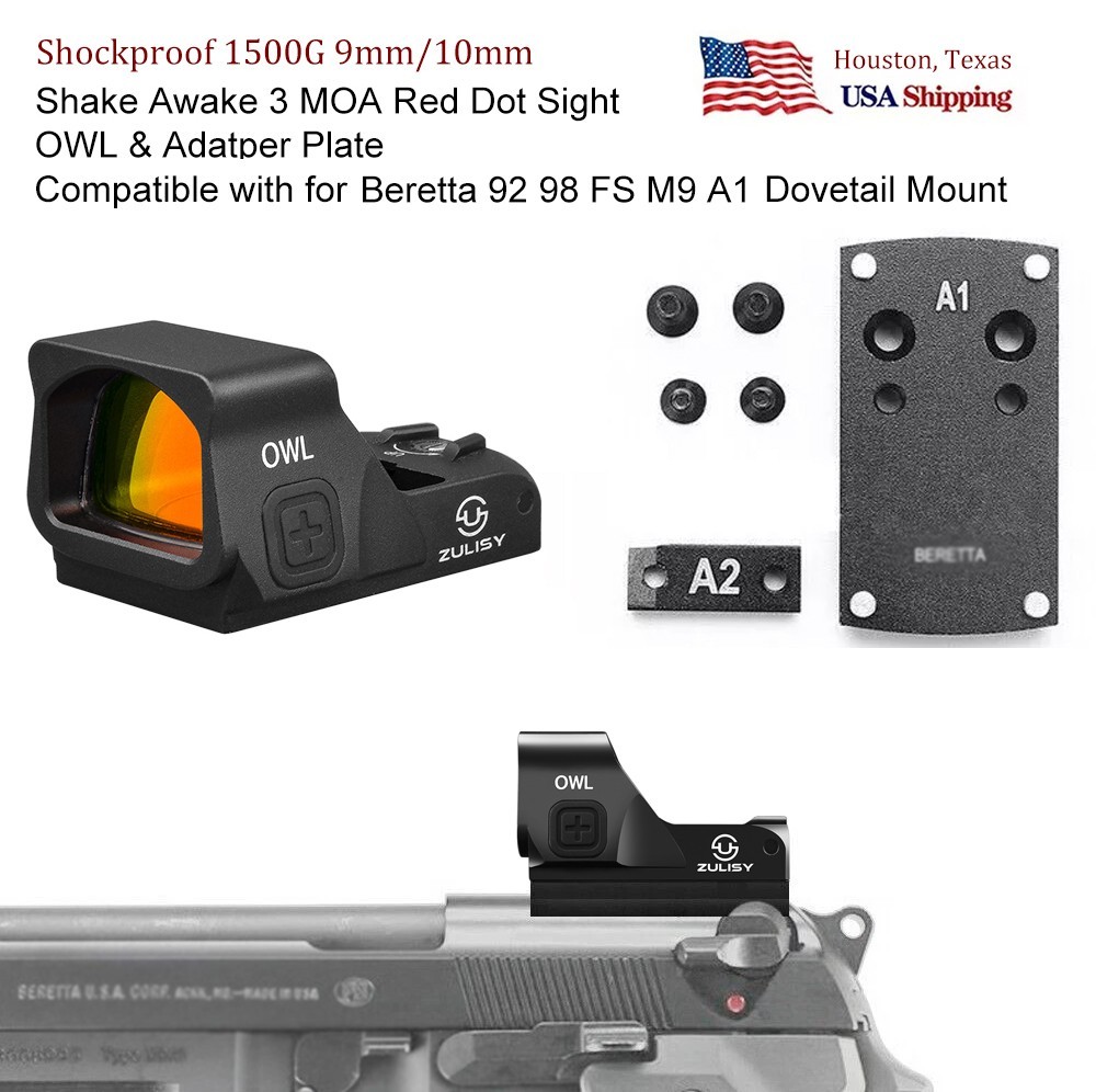 EDC 3 MOA Red Dot Sight OWL for Beretta 92 98 FS M9 A1 Doctor cut Mount Plate
