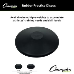 Champion Sports Rubber Practice Discus 1.0 kg Black, Durable Rubber, Smooth Edge