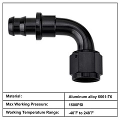 Push Lock Hose Fitting End Black 4PCS 8AN 90 Degree
