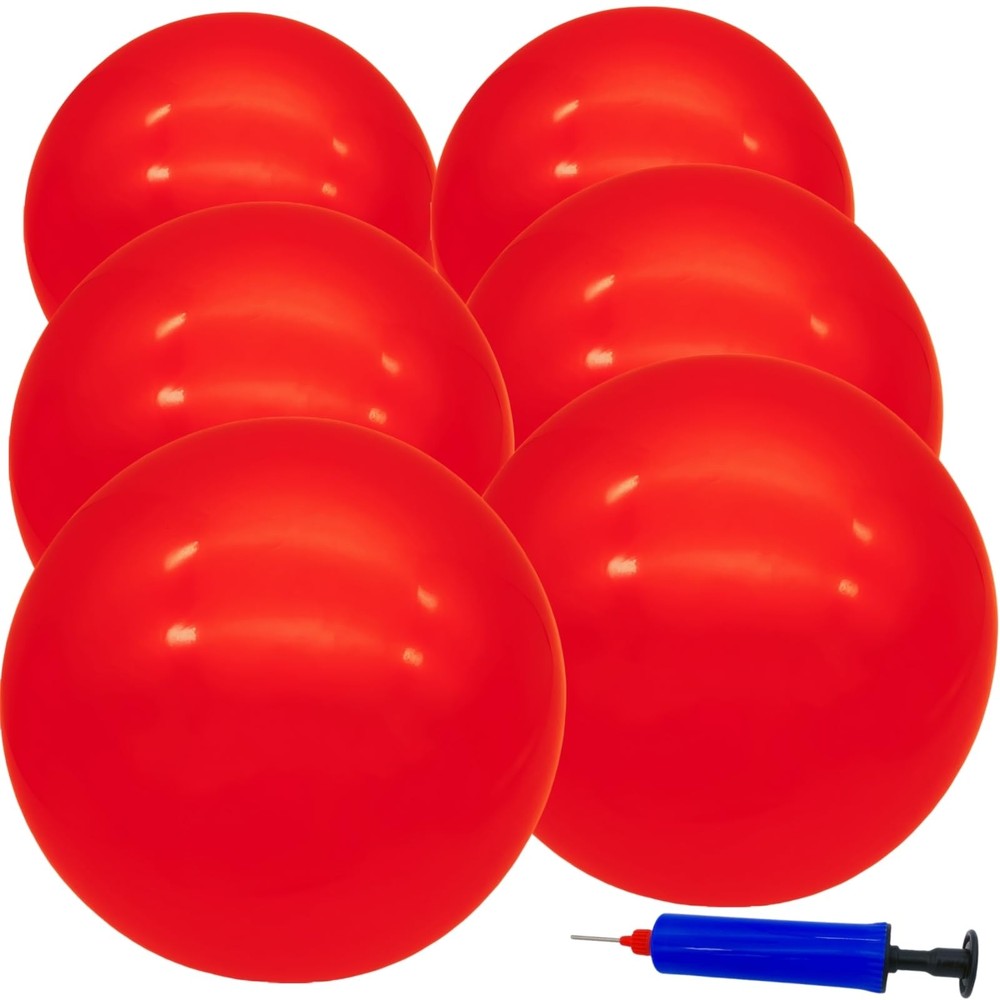6Inch Inflatable Bouncy Balls 6Pack with Hand Air Pump, Red Color