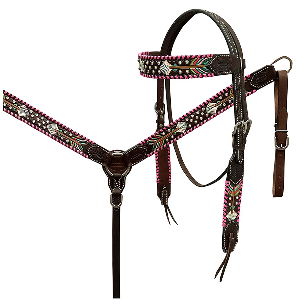 Western Headstall and Breast Collar Set HILASON Tooled Leather Horse Bridle Tack