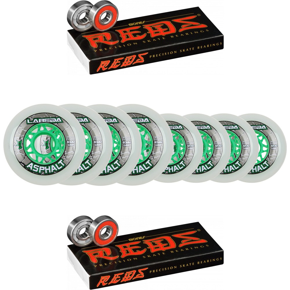 Labeda Asphalt Inline Roller Hockey Wheels 76mm / 80mm HILO White 83A Bones Reds
