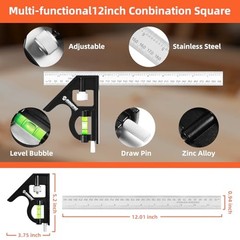 Aluminum Alloy 12in Carpenter Square and 12in Zinc-Alloy Combination 12+12 inch