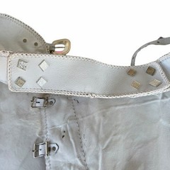 Wooly Rodeo Chinks Cowboy Western Chaps Mongolian Lamb Fur White Leather GUC