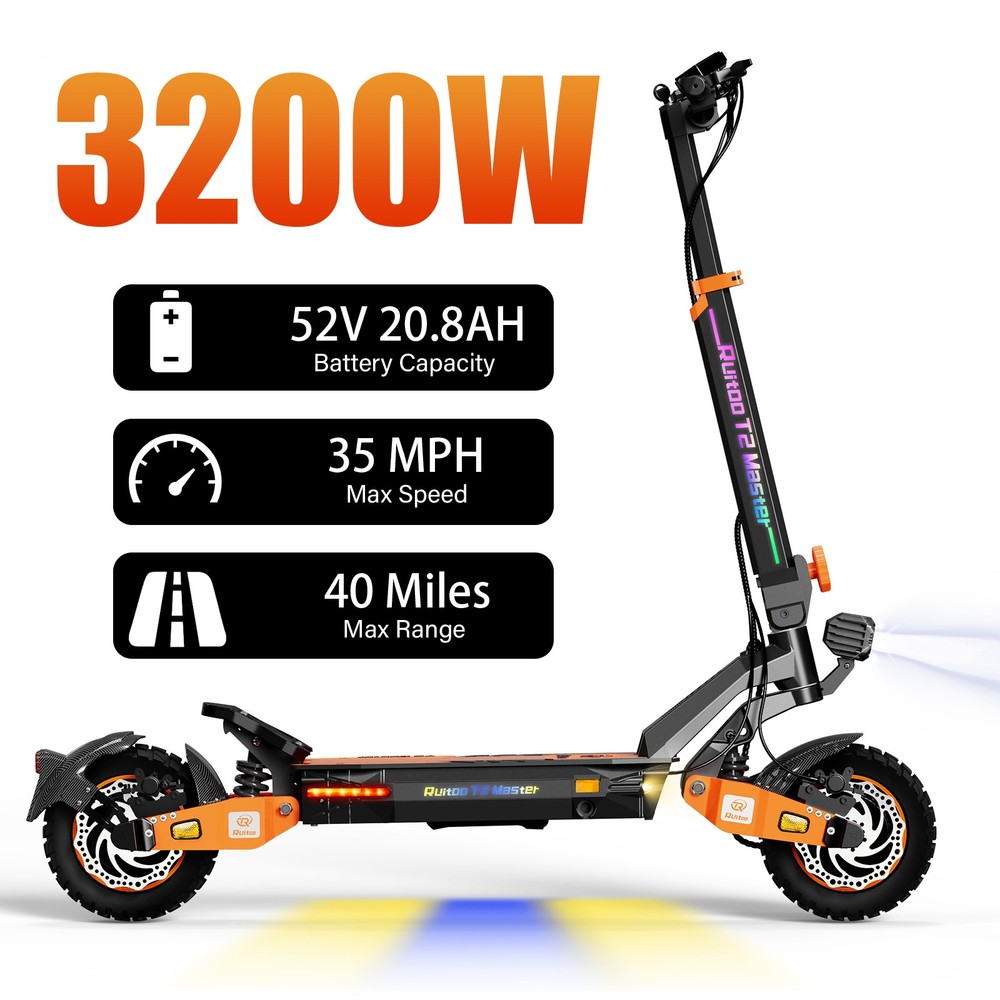 Ruitoo Electric Scooter for Adult 3200W Dual Motor Foldable E-Scooter 52V 20.8AH