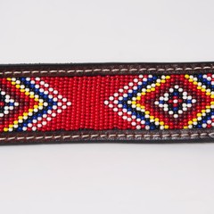 BE BAR H EQUINE Red Beaded Black Crystal Hand Carved Western Leather Belt