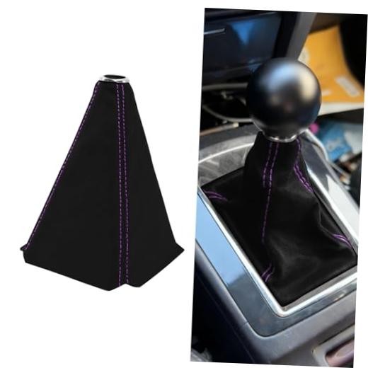 Car Shift Boot Cover, Stick Shift Cover, Suede Leather Manual Black Purple