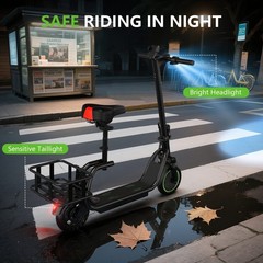 Foldable Electric Scooter with Seat & Basket, 17miles Max Range Front Suspension