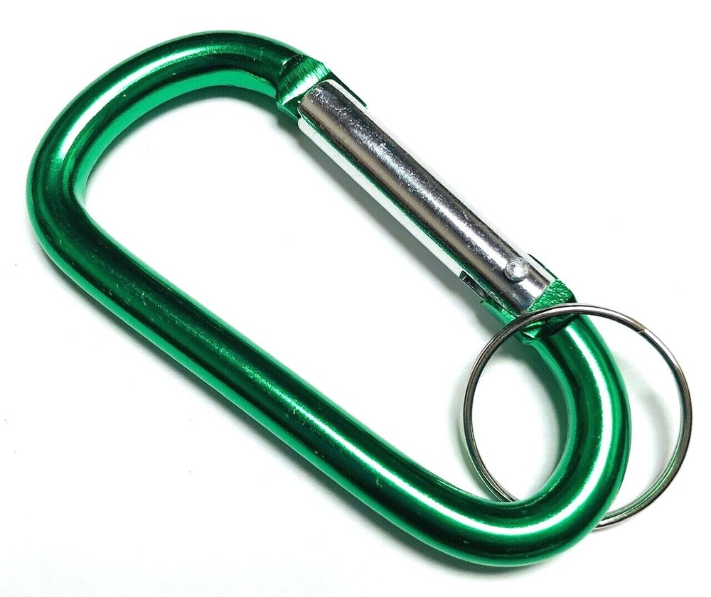 6pc 3″ Aluminum Carabiner D Shape Buckle Pack Spring Snap Keychain Clip Hook GRN