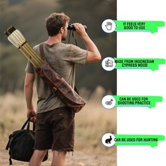 12Pcs Handmade Traditional Hunting 33″ Wooden Arrow LongBow With Broadheads Tips