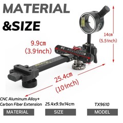 Archery CompoundBow Sight 1 Pin 6″ Carbon Fiber Extension Bar 4X 6X 8X Lens Hunt