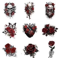 30Pcs Random Gothic Punk Dark Red Horror Rose Skull Dark Red Waterproof Stickers