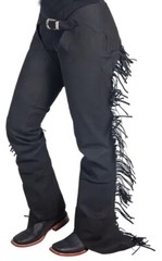 Western Equitation Show Chaps – Black Synthetic Suede -Elastic Fit – XS,S,M,L,XL